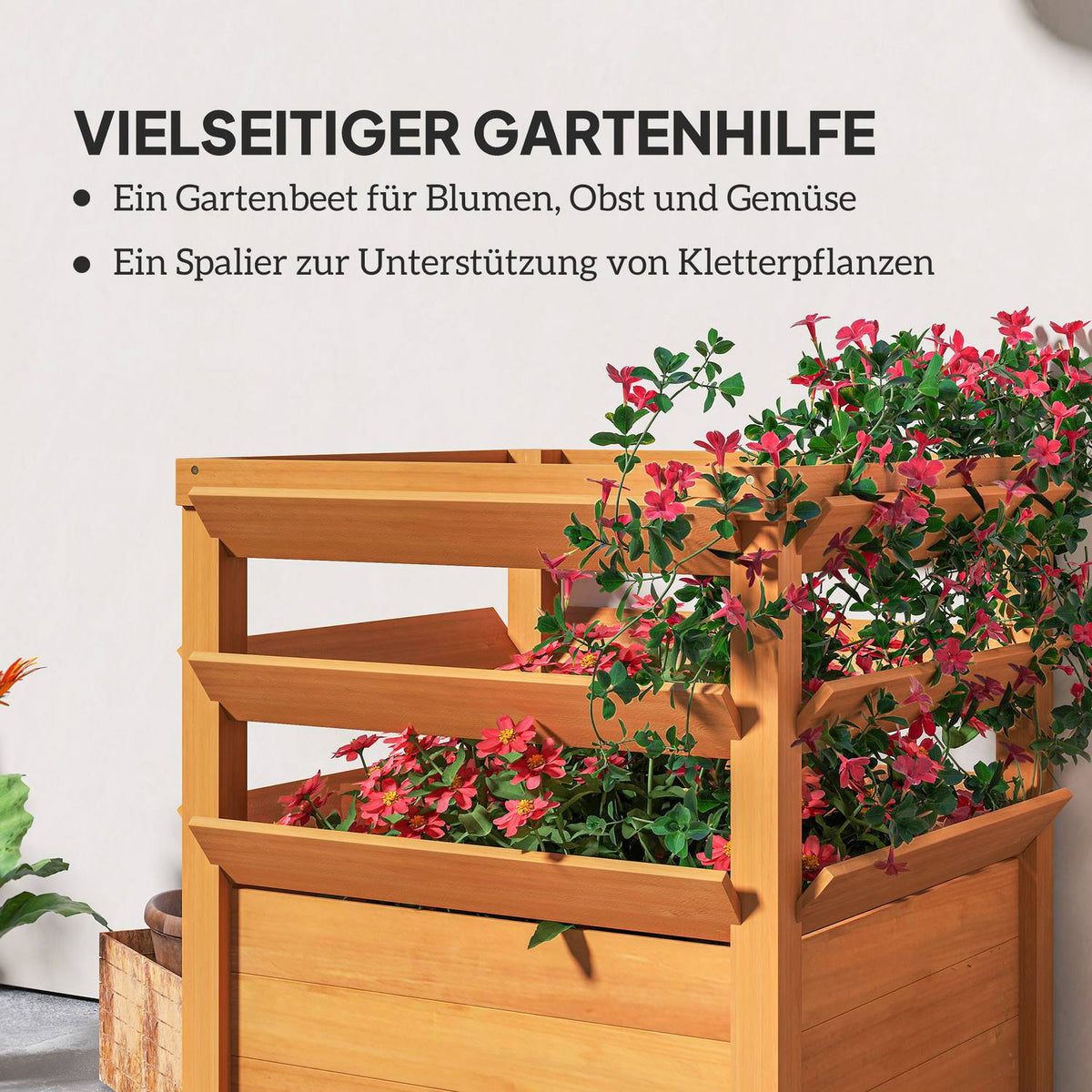 Raised bed planter with trellis, trellis planter flower box wood 65 x 65 x 60 cm caramel brown