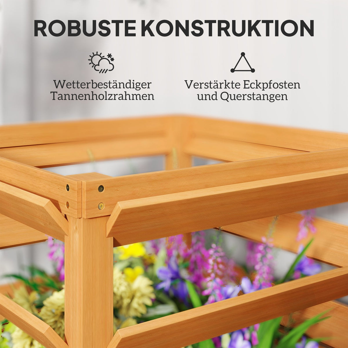 Raised bed planter with trellis, trellis planter flower box wood 65 x 65 x 60 cm caramel brown