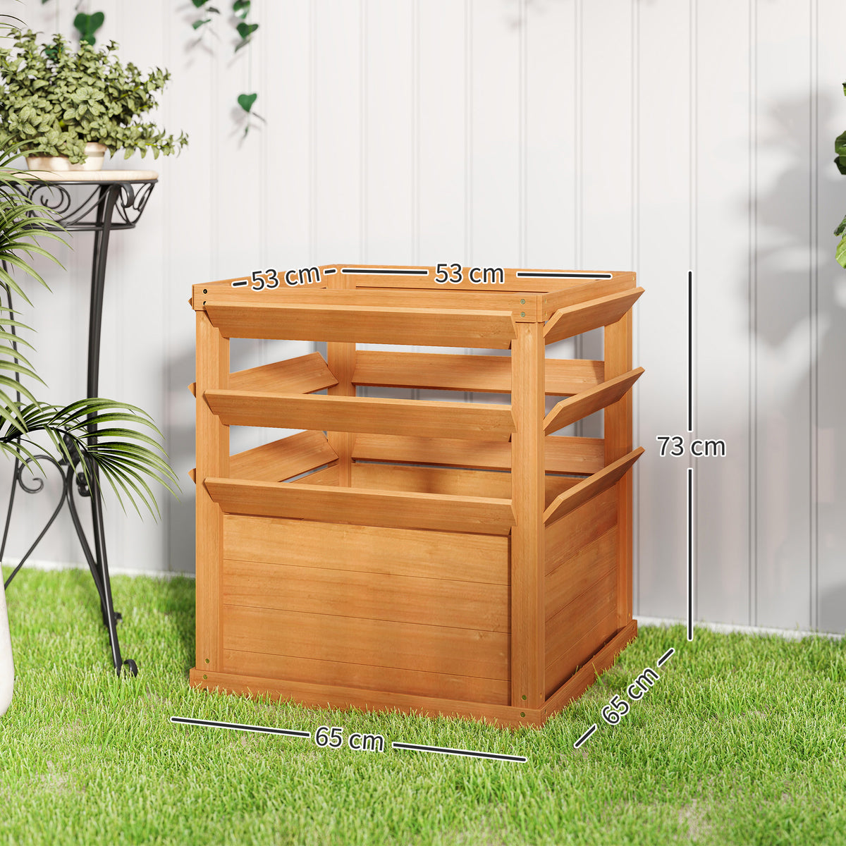Raised bed planter with trellis, trellis planter flower box wood 65 x 65 x 60 cm caramel brown