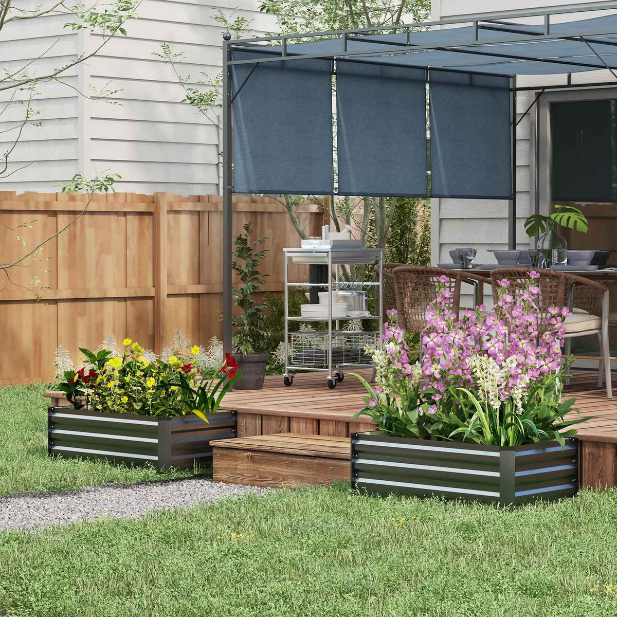 Raised bed set of 2, plant box, flower box, rustproof plant pot, flower pot for terrace, balcony, galvanized steel, dark gray, 100 x 60 x 30 cm |