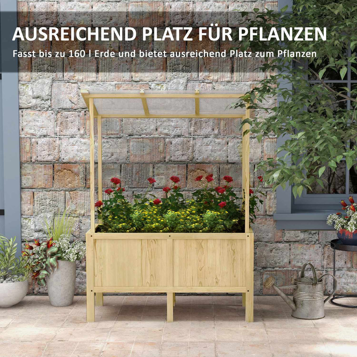 Raised bed wooden cold frame with lid 110x60x152cm plant box with non-woven fabric for garden balcony nature