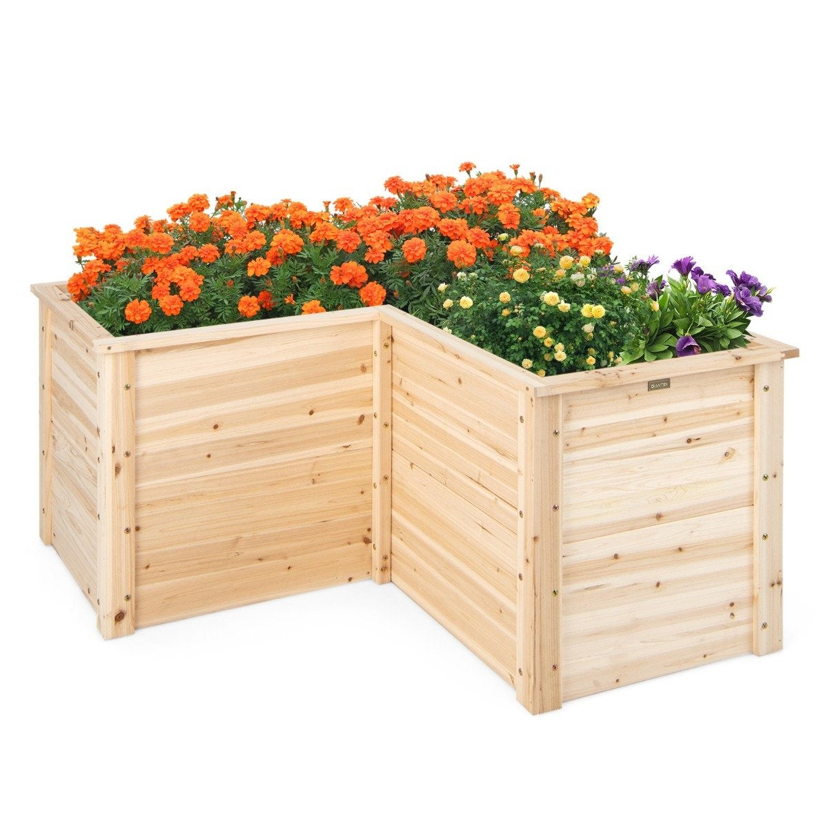 Raised bed wooden planter for balcony garden terrace herb bed flower box 120 x 120 x 63 cm natural