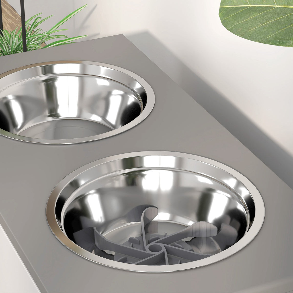 Raised dog bowl, 3 levels of height-adjustable food bowl for dogs with storage space, anti-sling mat, feeding bowl with 2 x 2L stainless steel bowls, for medium to extra large dogs, gray