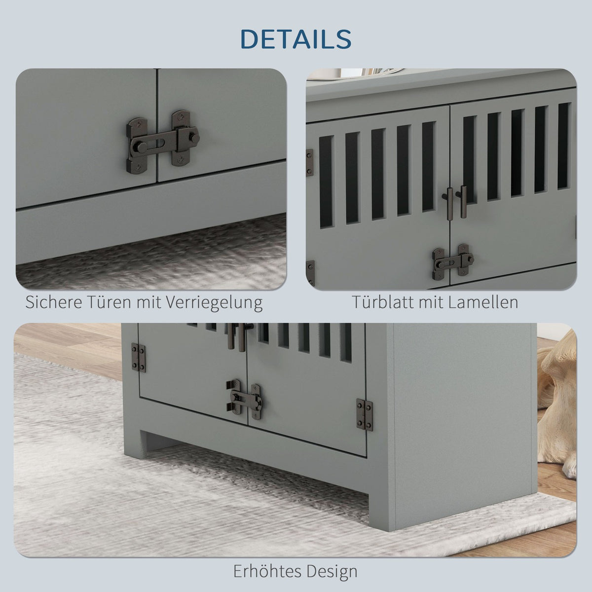 Raised feeding station for large dogs, 2 stainless steel bowls, storage space, 35.5x60x30 cm, grey