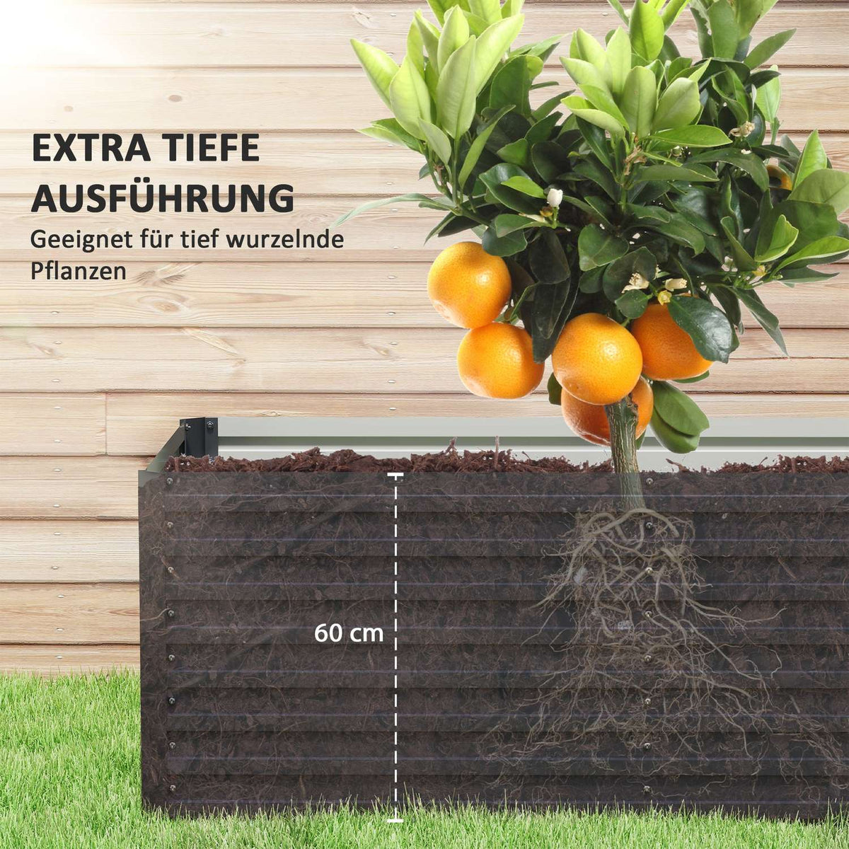 Raised flower bed, weather-resistant, plant bed, cold frame, garden bed, plant pot, plant box made of galvanized steel, flower box for terrace and garden, 240 x 60 x 60 cm
