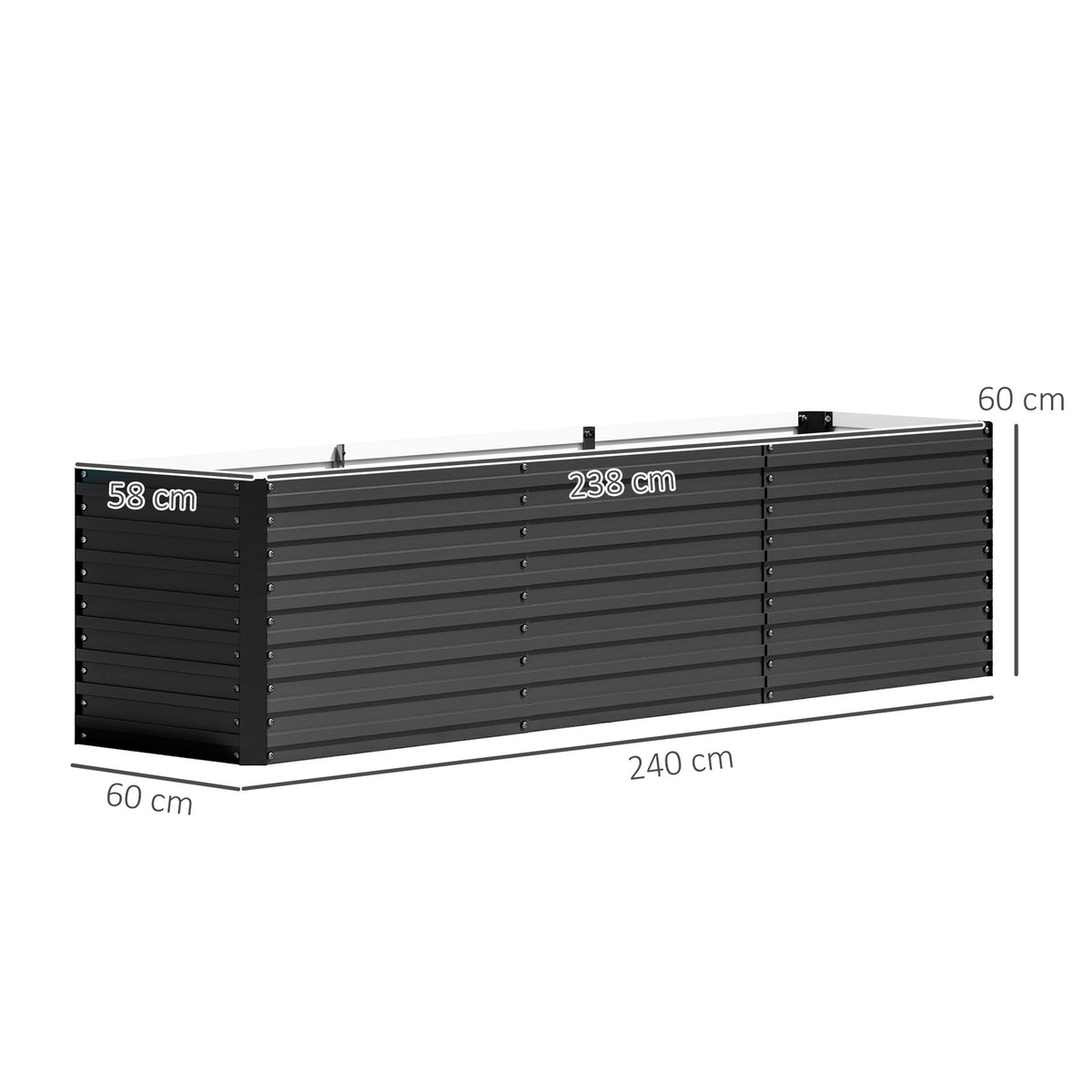 Raised flower bed, weather-resistant, plant bed, cold frame, garden bed, plant pot, plant box made of galvanized steel, flower box for terrace and garden, 240 x 60 x 60 cm