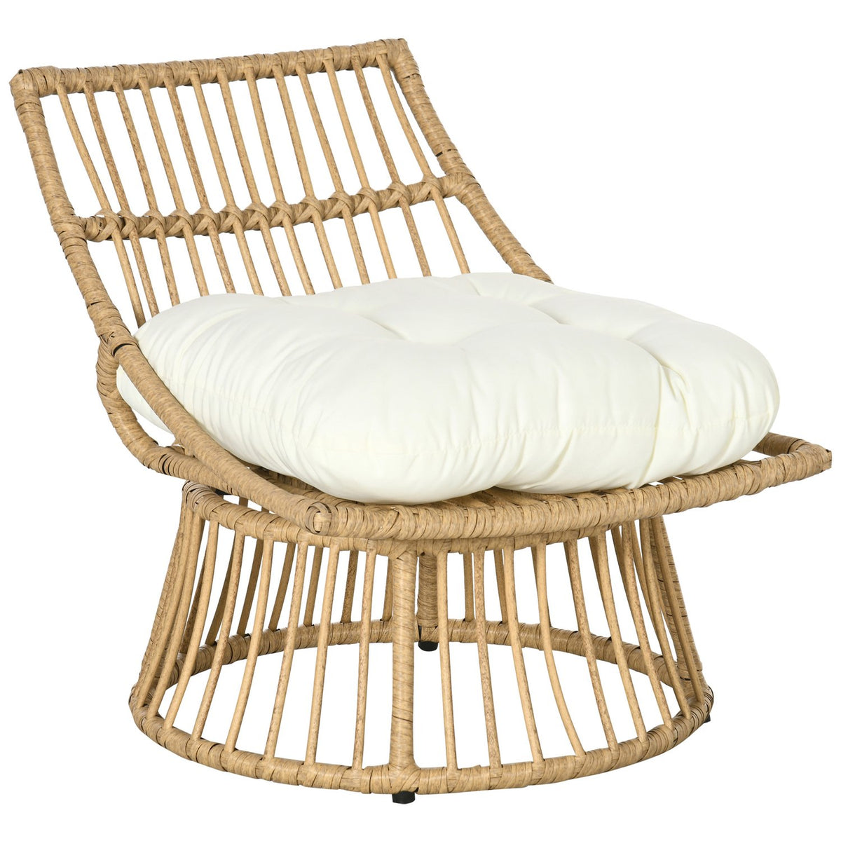 Rat Swivel Chair, Wicker Chair, Garden Chair With Upholstered Cushion, Adjustable Footrest, Aluminum, Polyester, Natural + Cream, 65 X 70 X 66 Cm