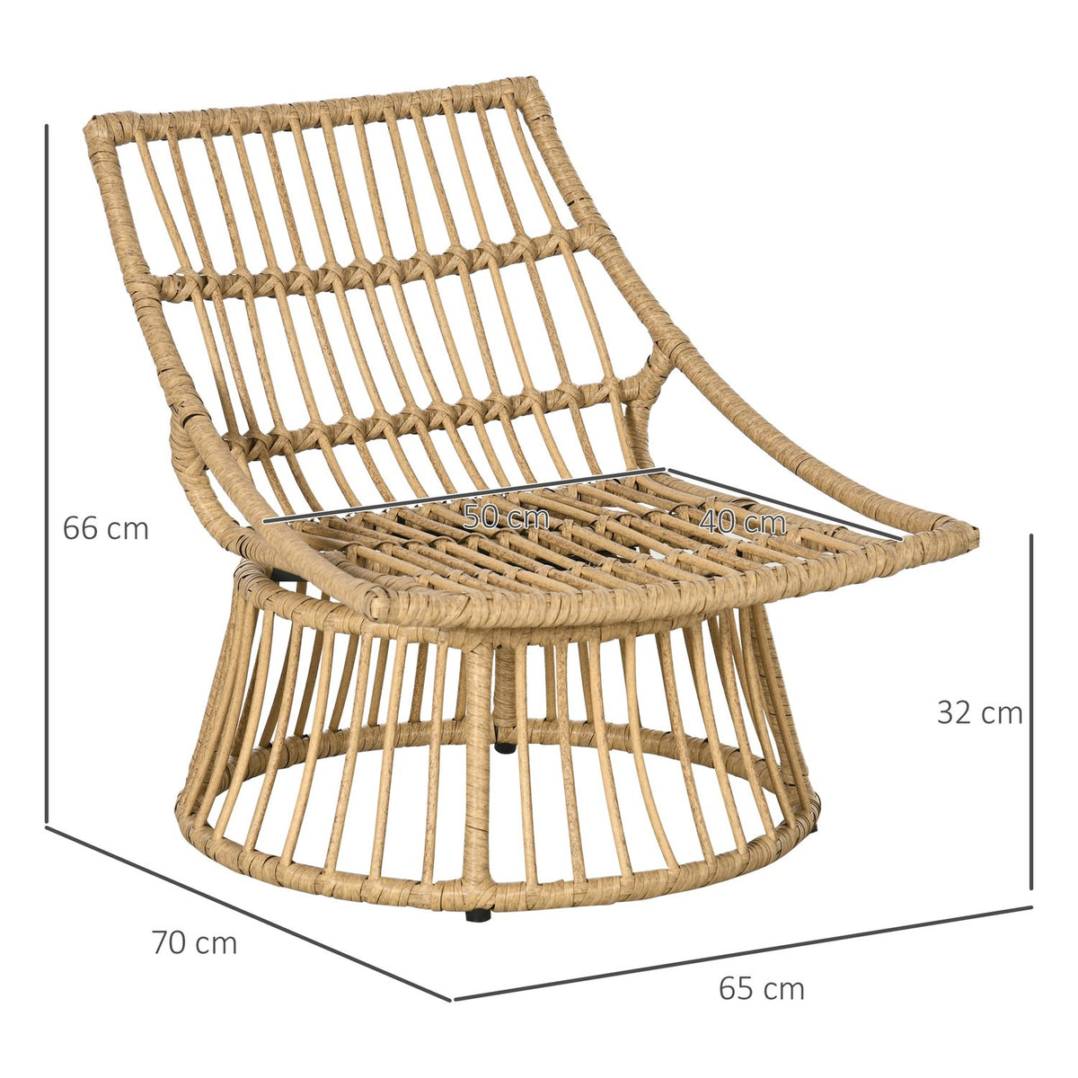 Rat Swivel Chair, Wicker Chair, Garden Chair With Upholstered Cushion, Adjustable Footrest, Aluminum, Polyester, Natural + Cream, 65 X 70 X 66 Cm