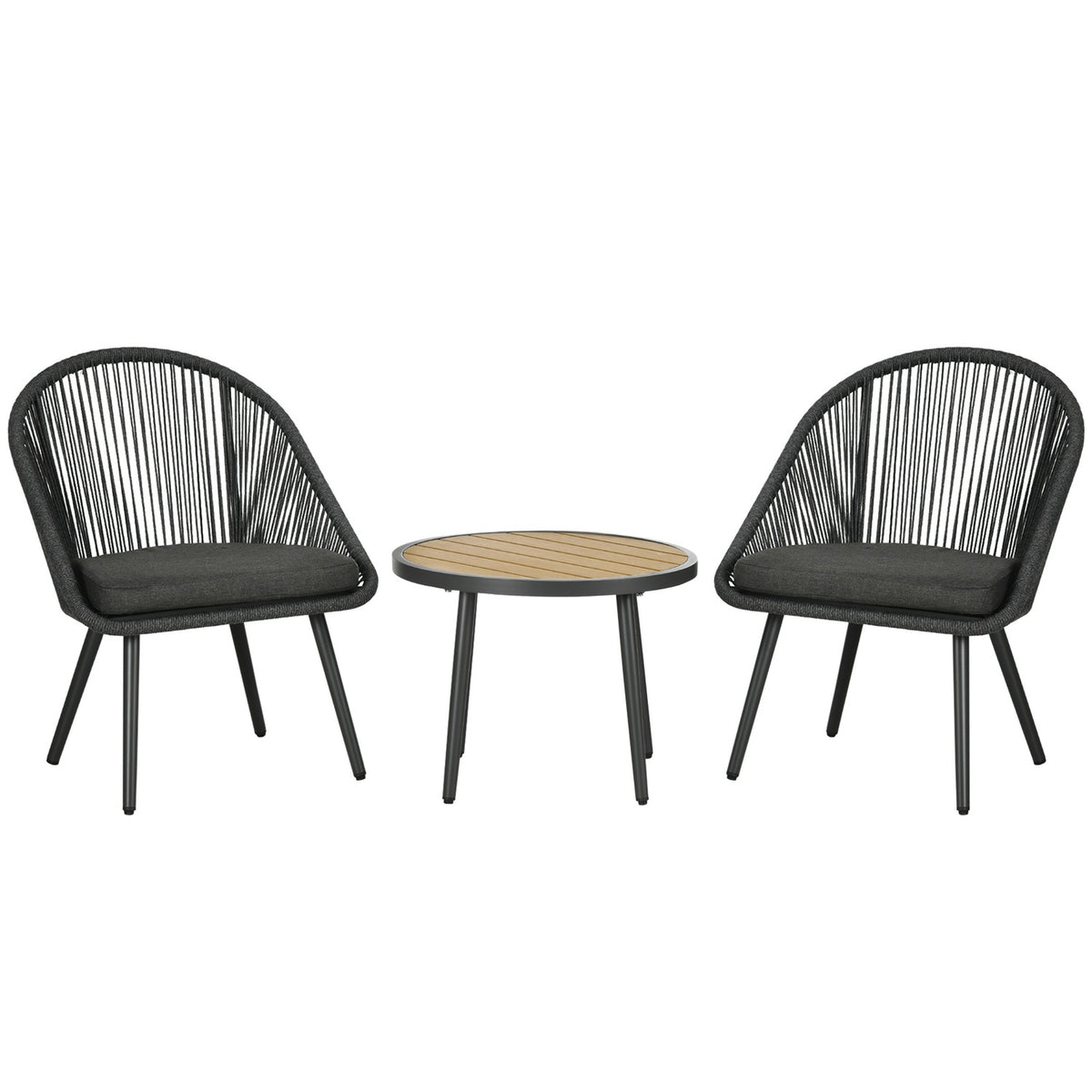 Rattan Balcony Furniture For 2 People Garden Seating Group With Cushions Adjustable Feet Aluminum Dark Gray