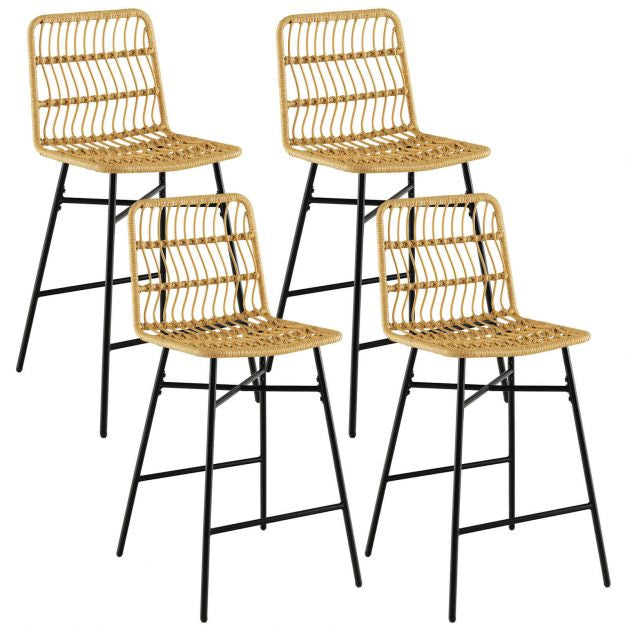 Rattan Bar Stools, Set of 2, 27-Inch Seat, Yellow
