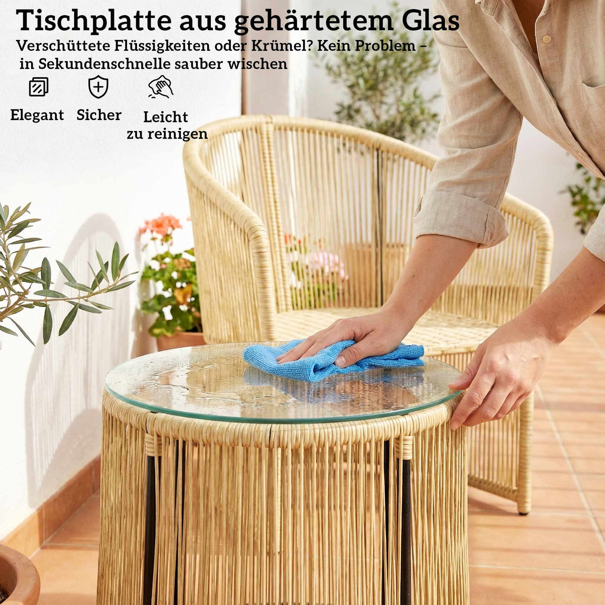Rattan Bistro Set with Cushions – Table & 2 Chairs