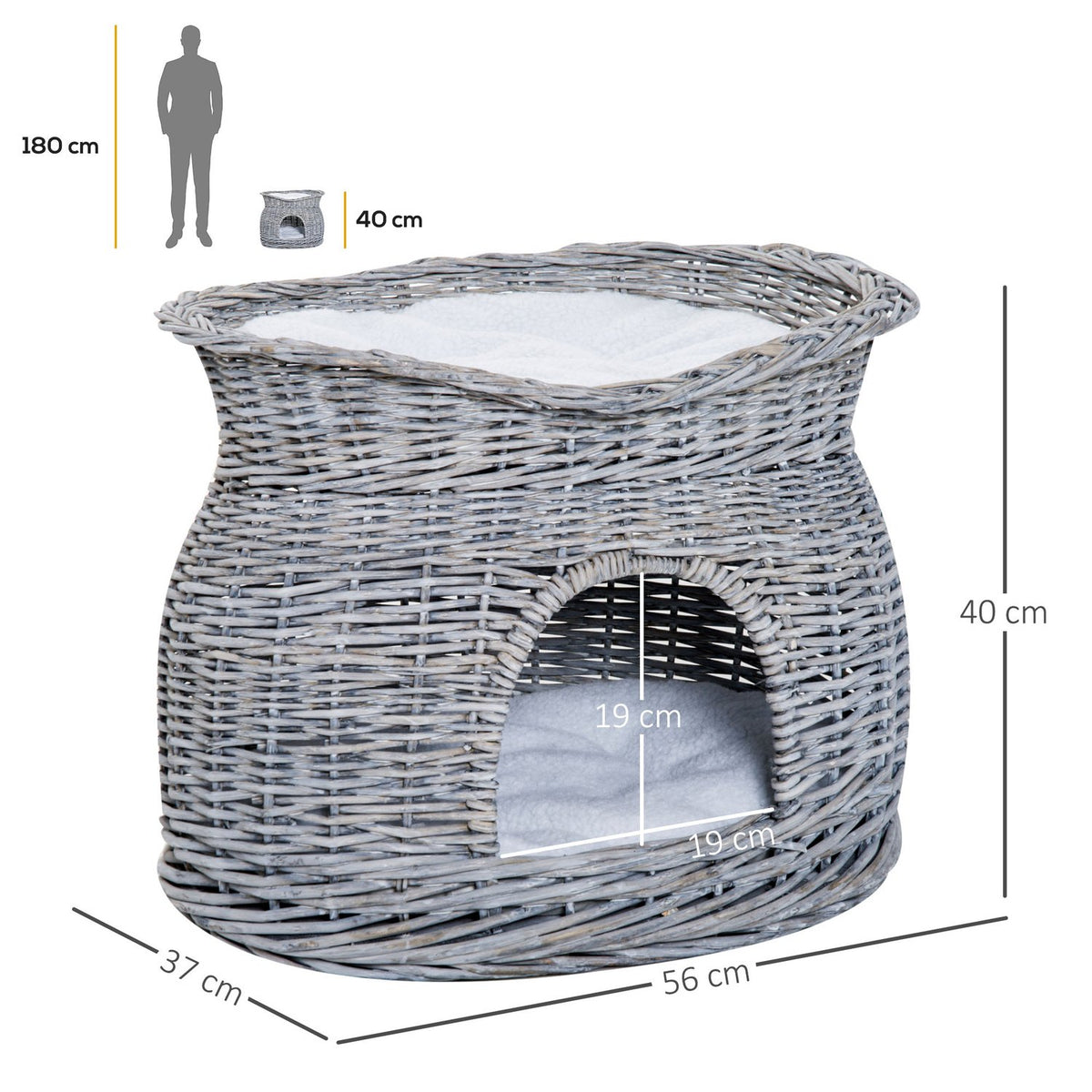 Rattan Cat Basket Elegant Cat Hut With Cushion And Canopy Pet Bed Made Of Water Hyacinth Gray For Living Room