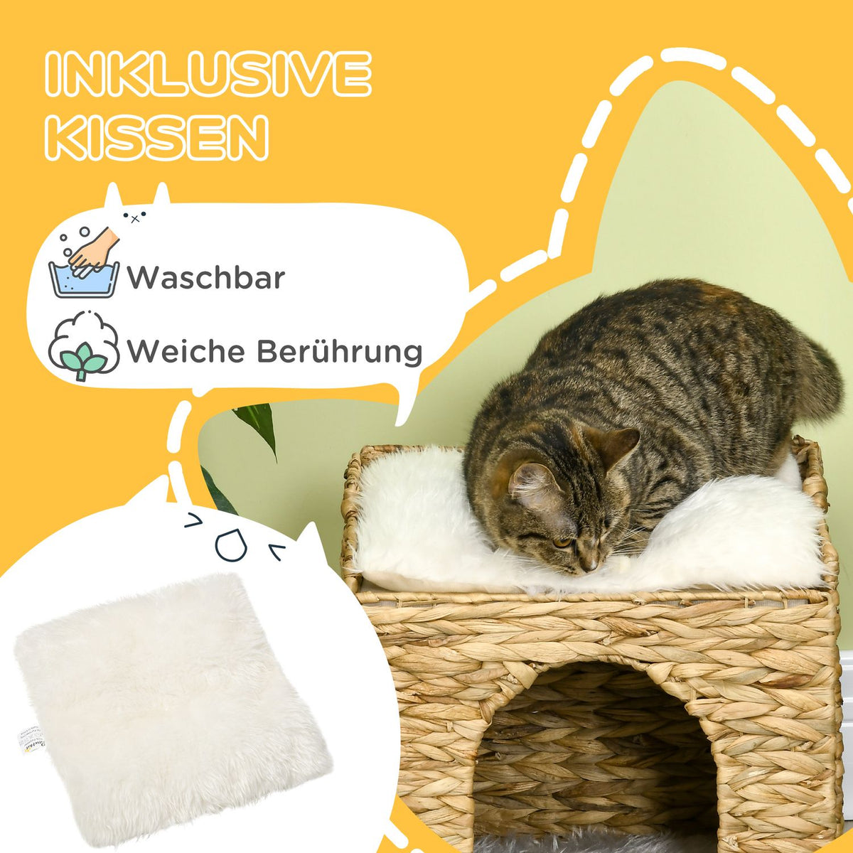 Rattan Cat Cave 2-Level Cushion Water Hyacinth Brown Up To 5Kg