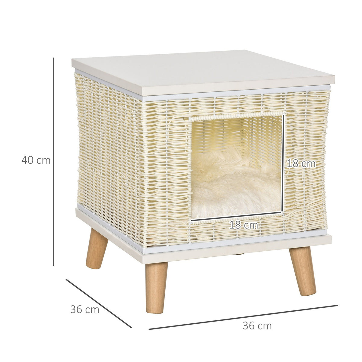 Rattan Cat Cave Natural Cat Sleeping Place With Cushion, Rattan Cat Basket, Beige+White+Natural
