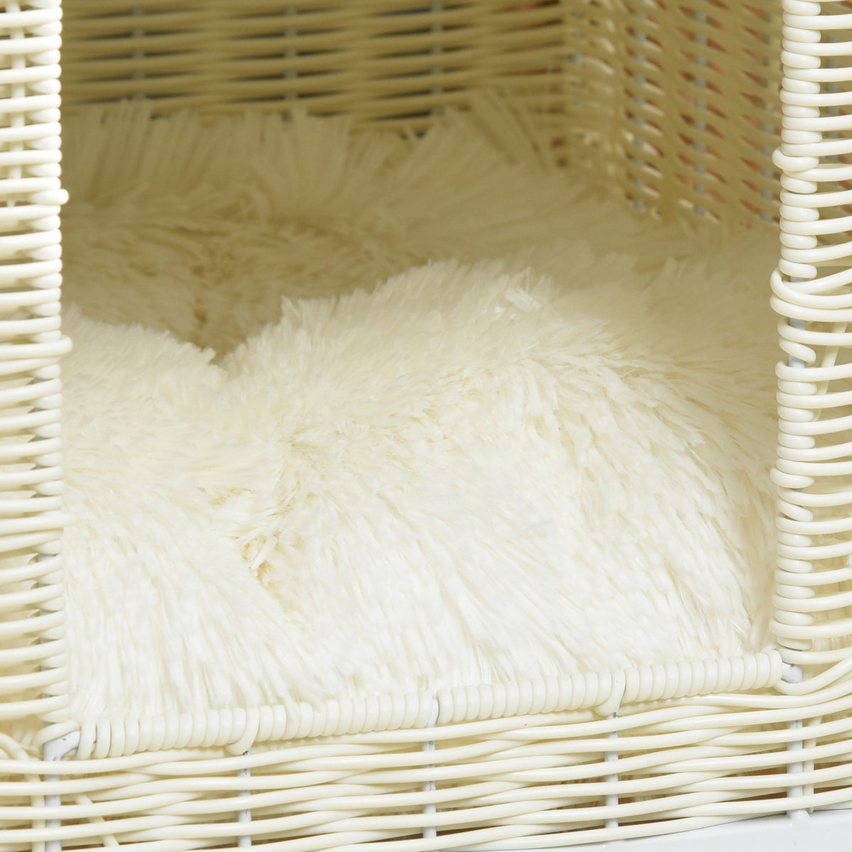 Rattan Cat Cave Natural Cat Sleeping Place With Cushion, Rattan Cat Basket, Beige+White+Natural