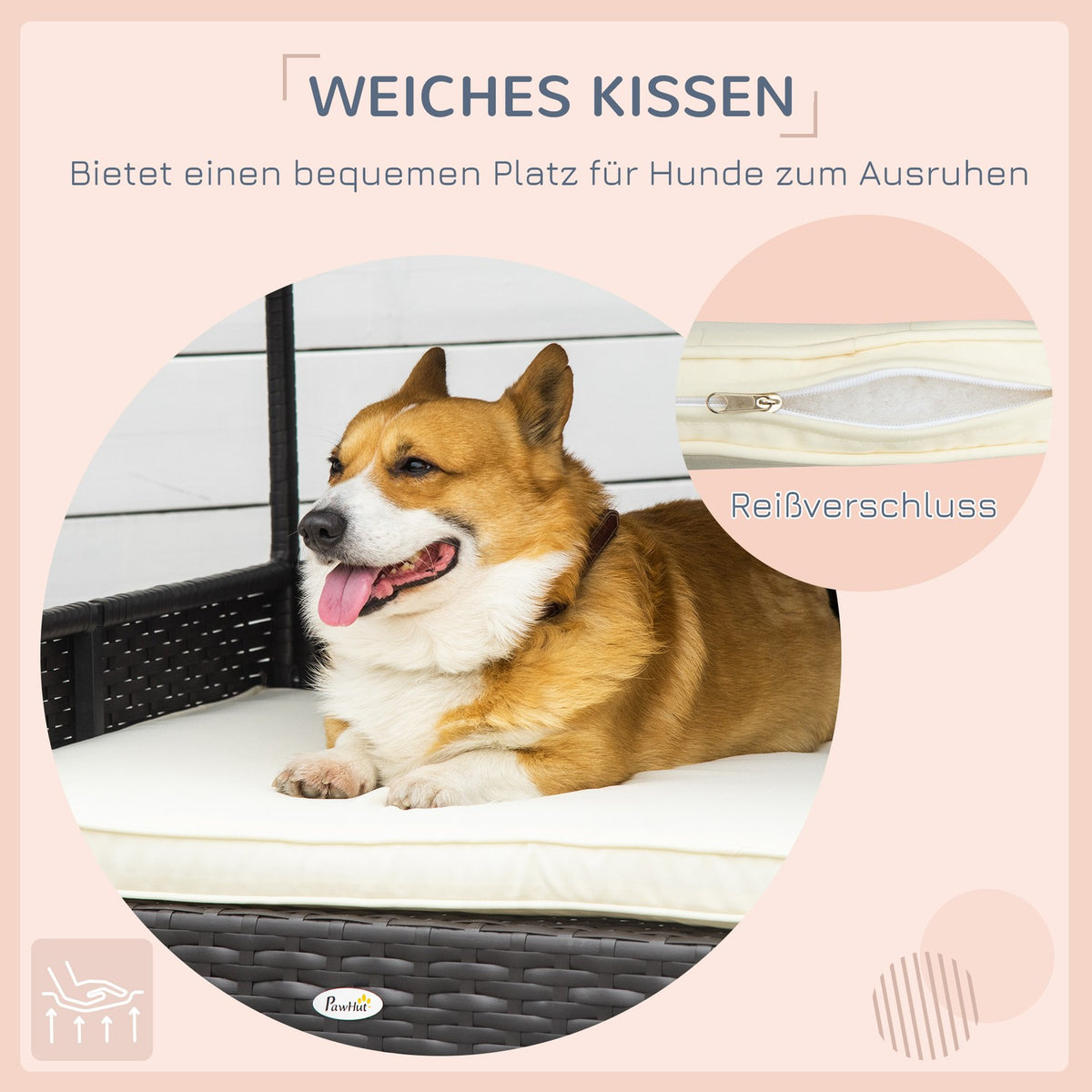 Rattan Dog House With Cushion, House-Shaped Dog Bed, Outdoor Dog House, Steel Frame, Pp, Coffee Brown, 98 X 69 X 73 Cm
