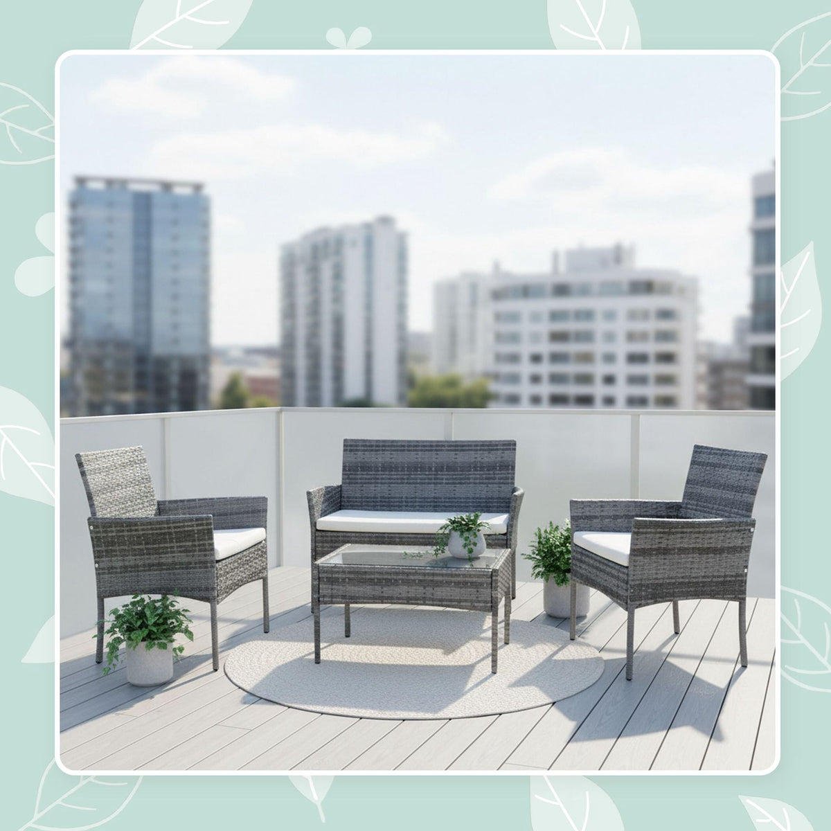 Rattan Garden Furniture Set, 4-Piece, Weather-Resistant