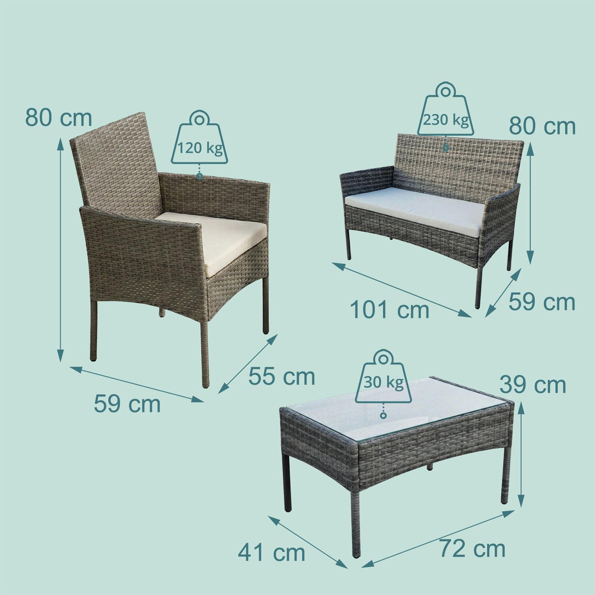 Rattan Garden Furniture Set, 4-Piece, Weather-Resistant