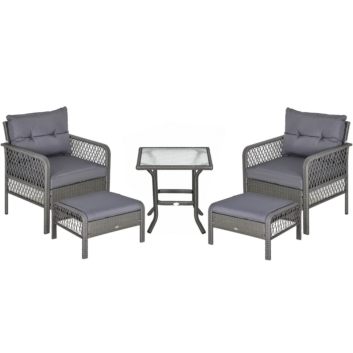Rattan Garden Furniture Set For 4 People Balcony Furniture Set Sofa With Stool Table Seating Group Steel Gray