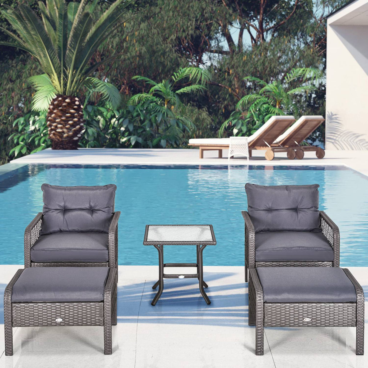 Rattan Garden Furniture Set For 4 People Balcony Furniture Set Sofa With Stool Table Seating Group Steel Gray