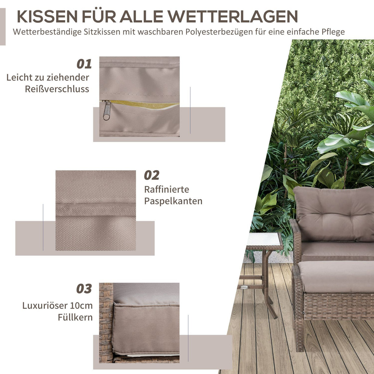 Rattan Garden Furniture Set For 4 People Balcony Furniture Set Sofa With Stool Table Steel Brown 65 X 66 X 75 Cm