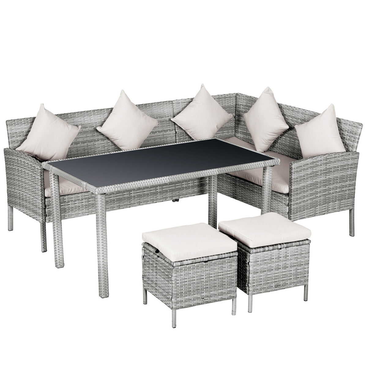 Rattan Garden Furniture Set With Footstool Metal Gray 134 X 60 X 75 Cm