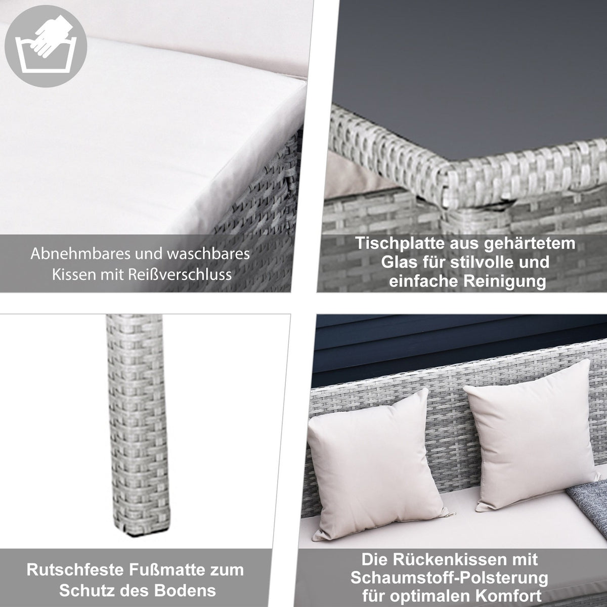 Rattan Garden Furniture Set With Footstool Metal Gray 134 X 60 X 75 Cm
