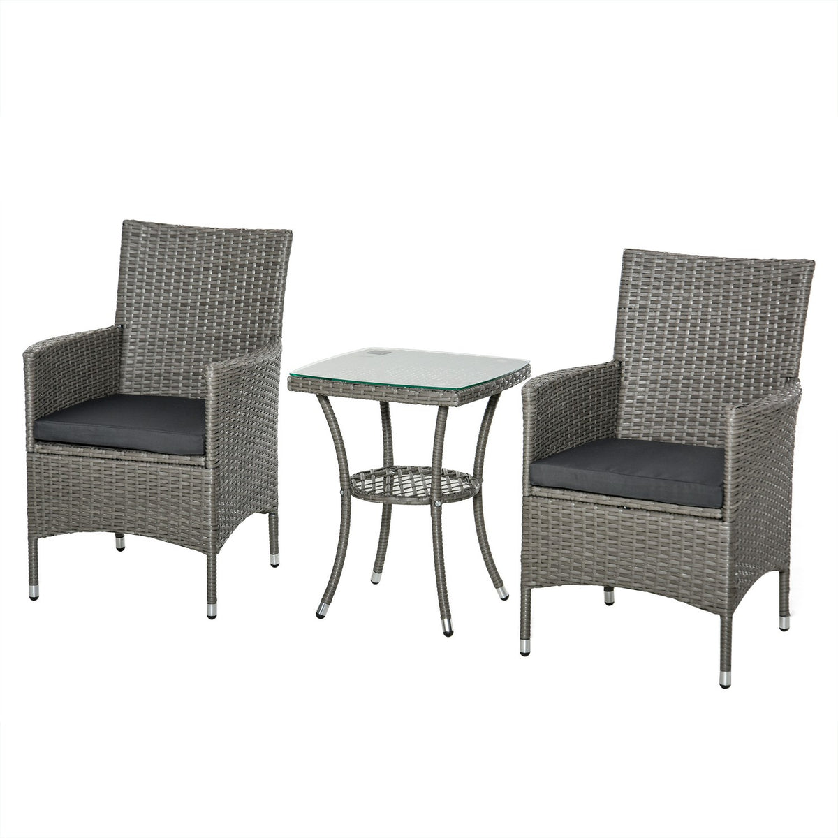Rattan Garden Furniture Set With Side Table Bistro Set 3-Piece. Balcony Furniture Set Rattan Garden Set Seating Polyrattan + Steel 60X58.5X89.5 Cm