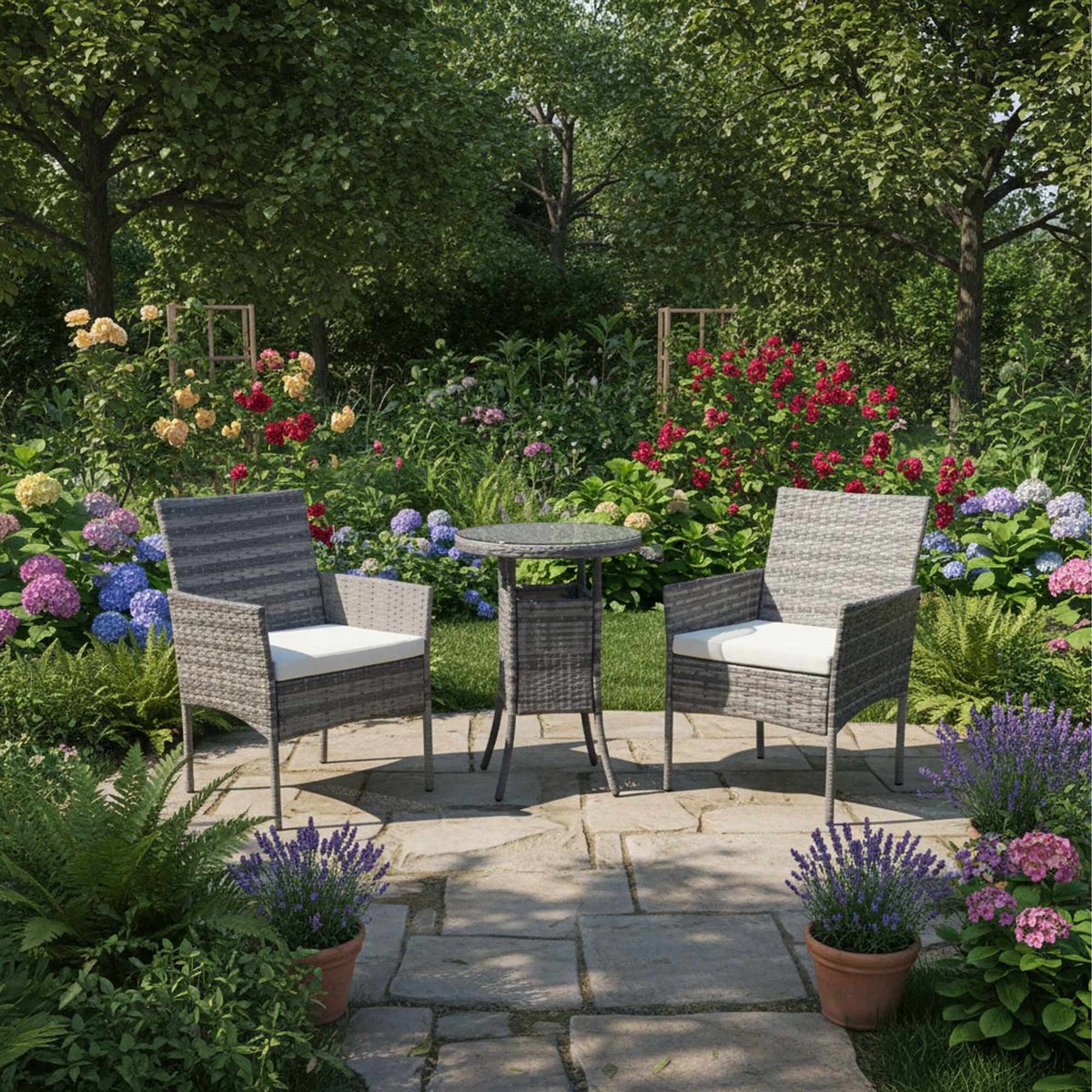 Rattan Garden Set – 3-Piece, 2 Armchairs & Table