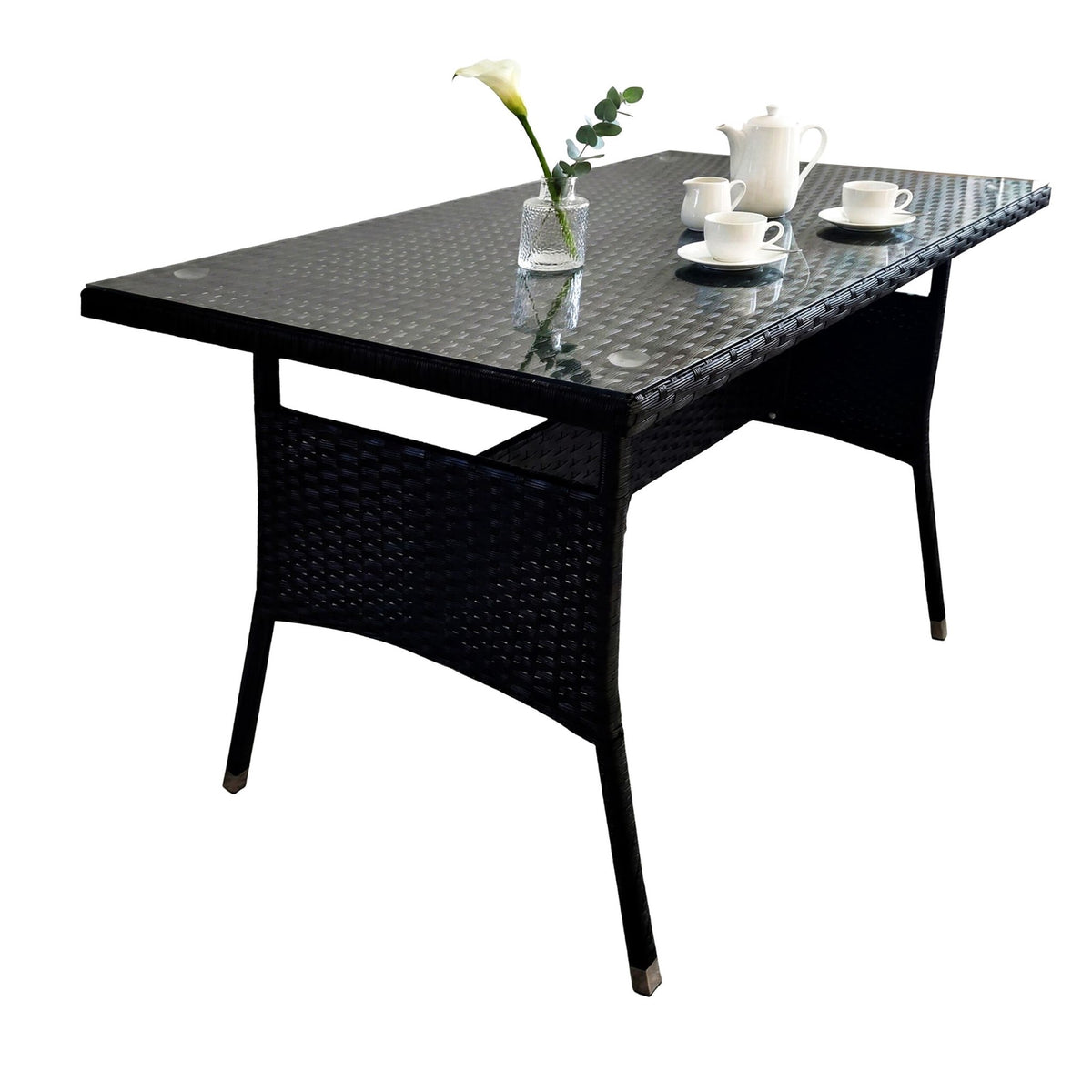 Rattan Garden Table with Glass Top – Seats 4, Weatherproof