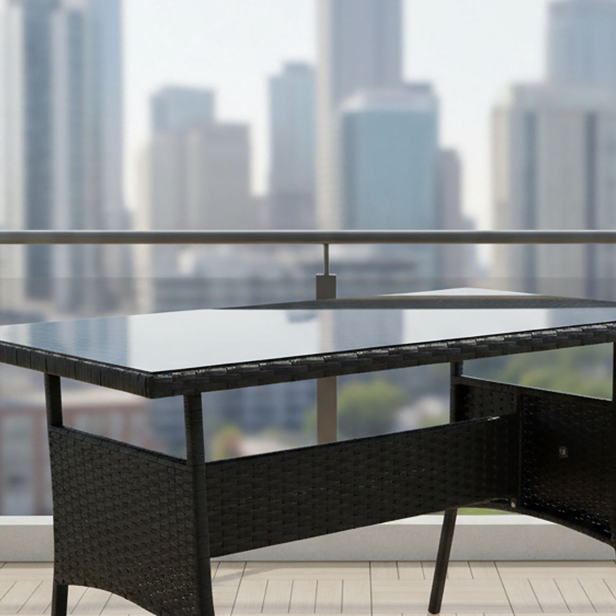 Rattan Garden Table with Glass Top – Seats 4, Weatherproof