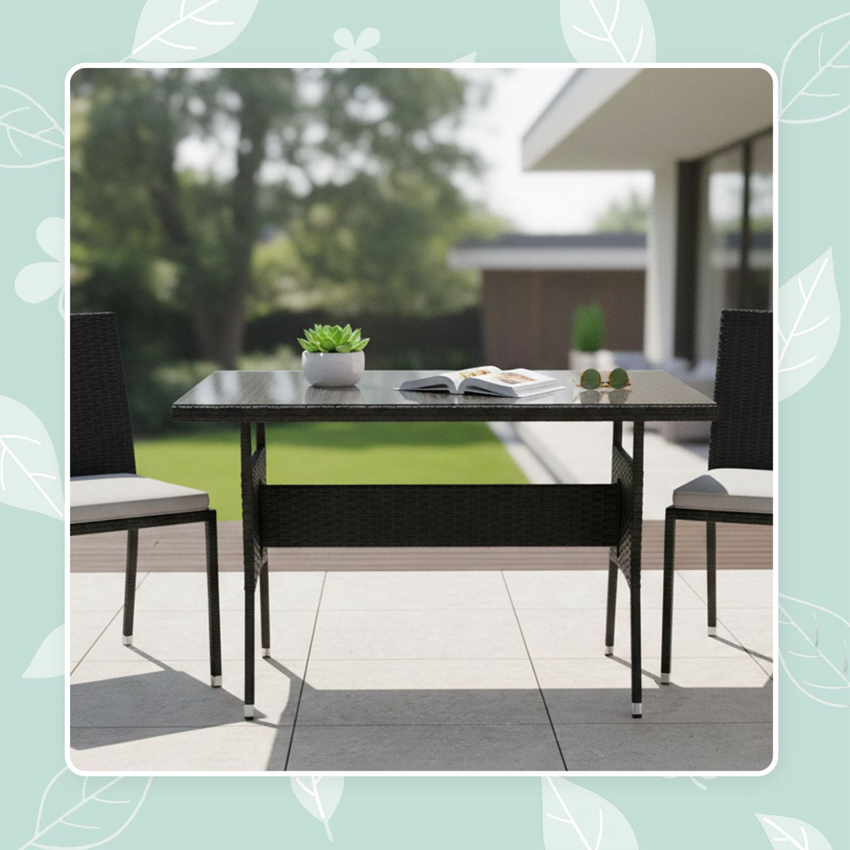 Rattan Garden Table with Glass Top – Seats 4, Weatherproof