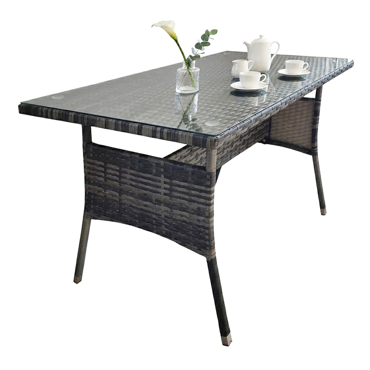 Rattan Garden Table with Glass Top – Weatherproof, Seats 4