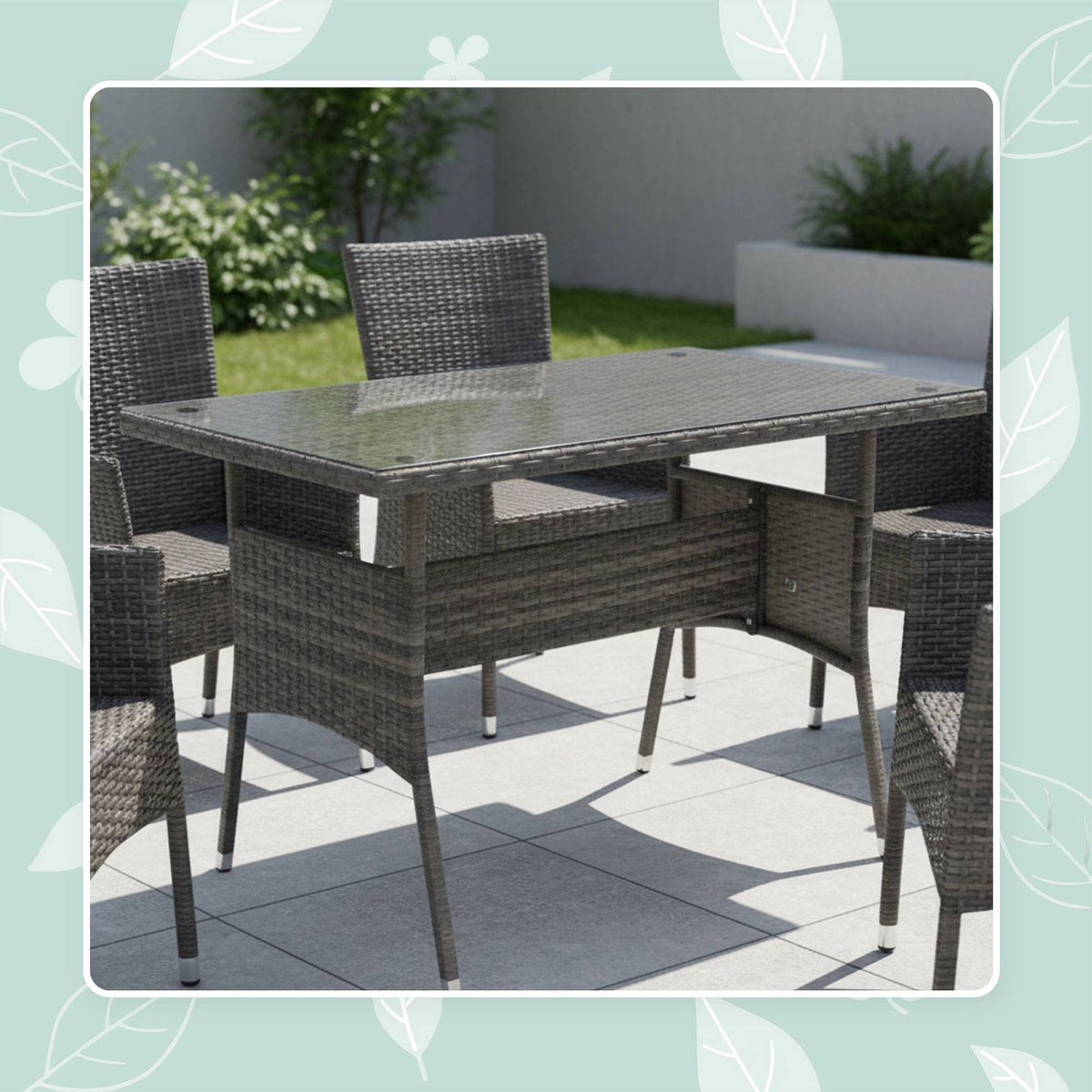 Rattan Garden Table with Glass Top – Weatherproof, Seats 4