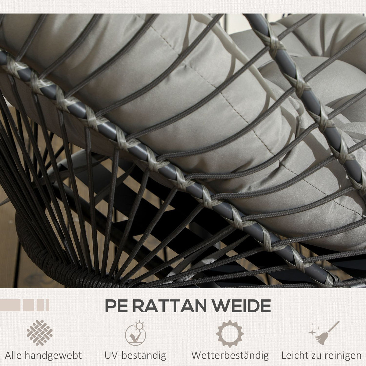 Rattan Hanging Chair Height 194 Cm Swing Basket Indoor Outdoor Including Frame, Folding Hanging Basket, Cushion, For Patio, Garden Up To 100 Kg, Light Gray