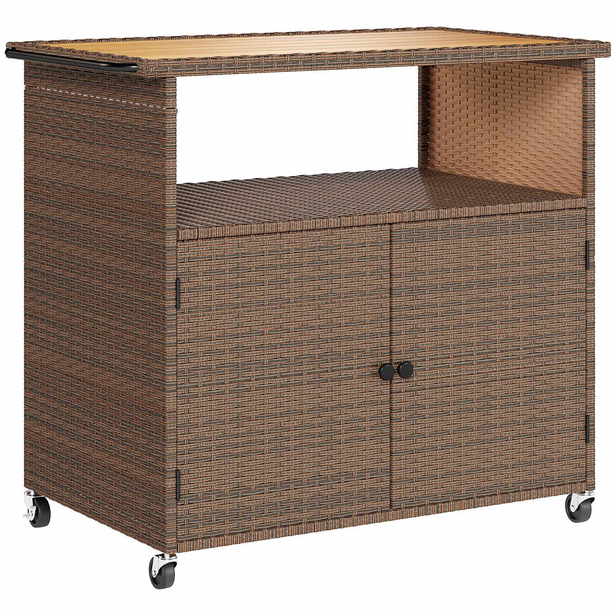 Rattan Kitchen Cart with Eucalyptus Top and Wheels