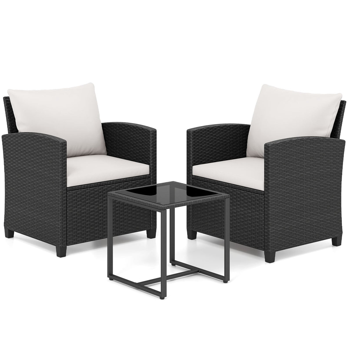 Rattan Outdoor Furniture Set with Cushions & Glass Table