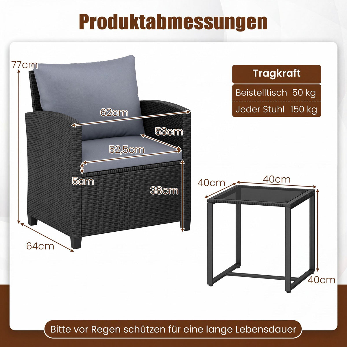 Rattan Outdoor Furniture Set with Cushions & Glass Table