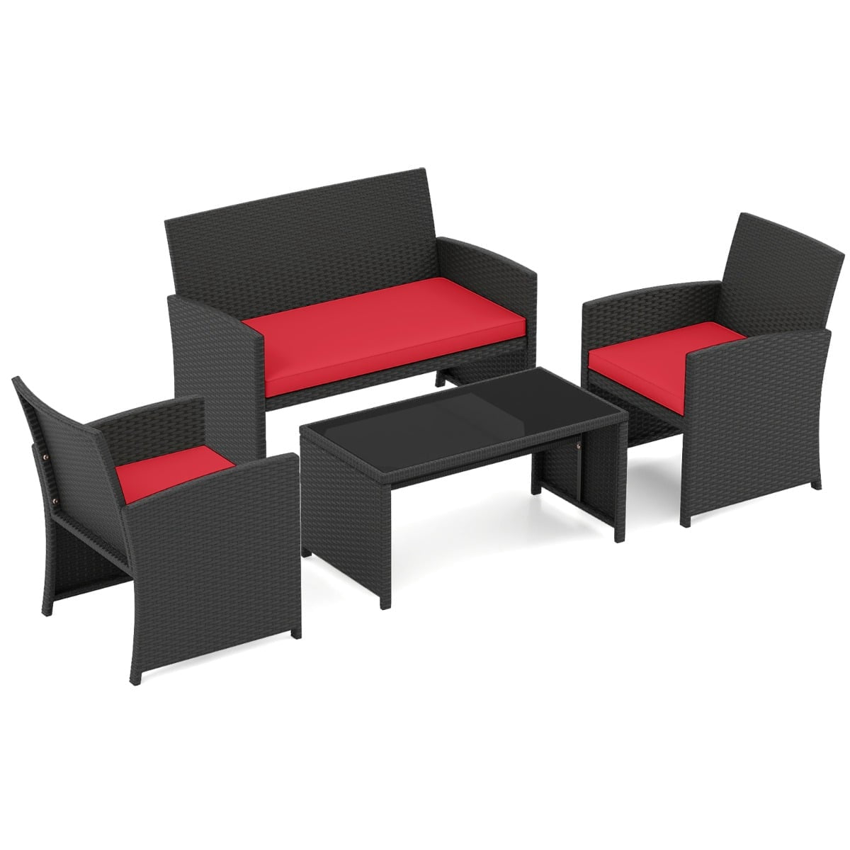 Rattan Outdoor Furniture Set with Cushions – Red