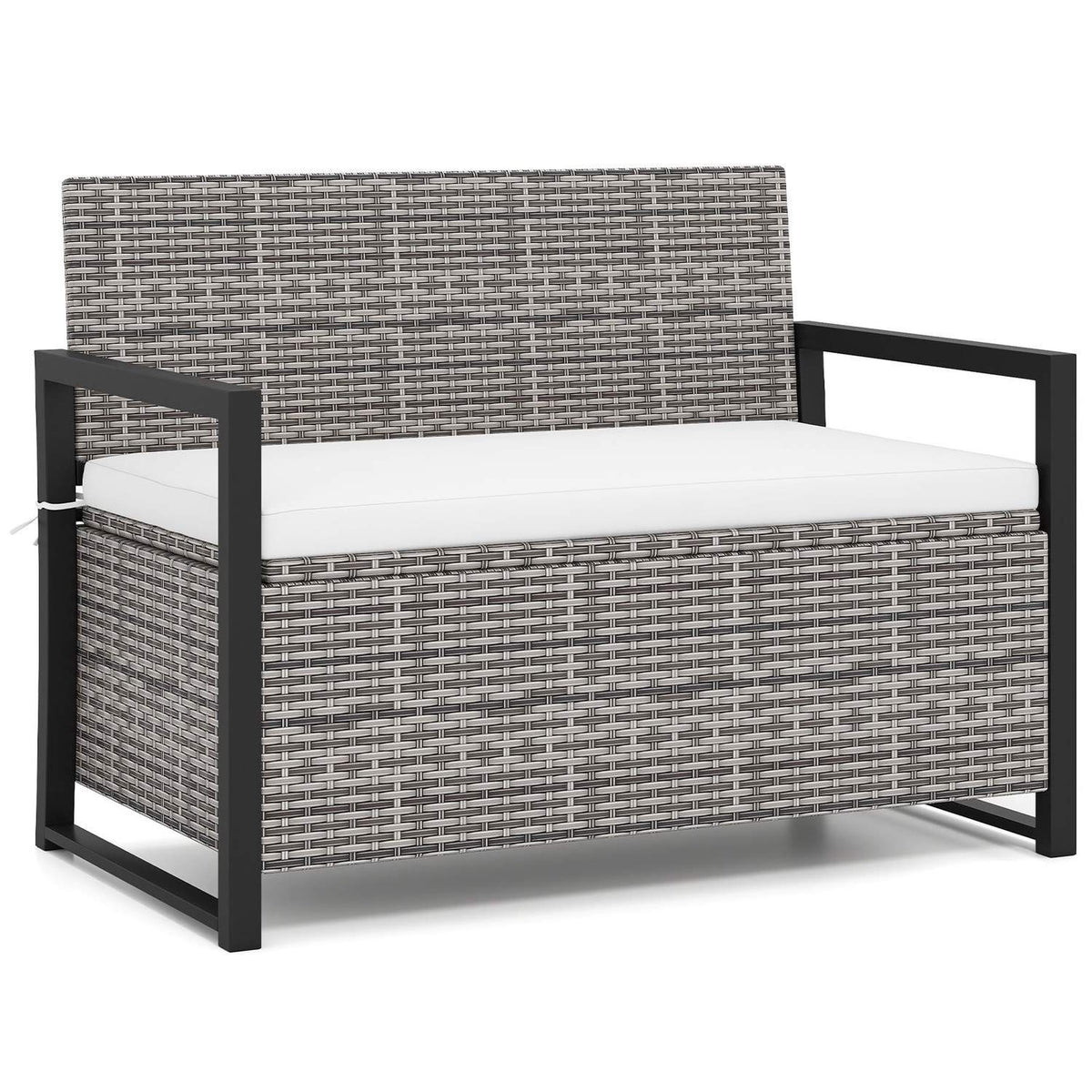 Rattan Outdoor Storage Bench with Cushion, 360kg Capacity