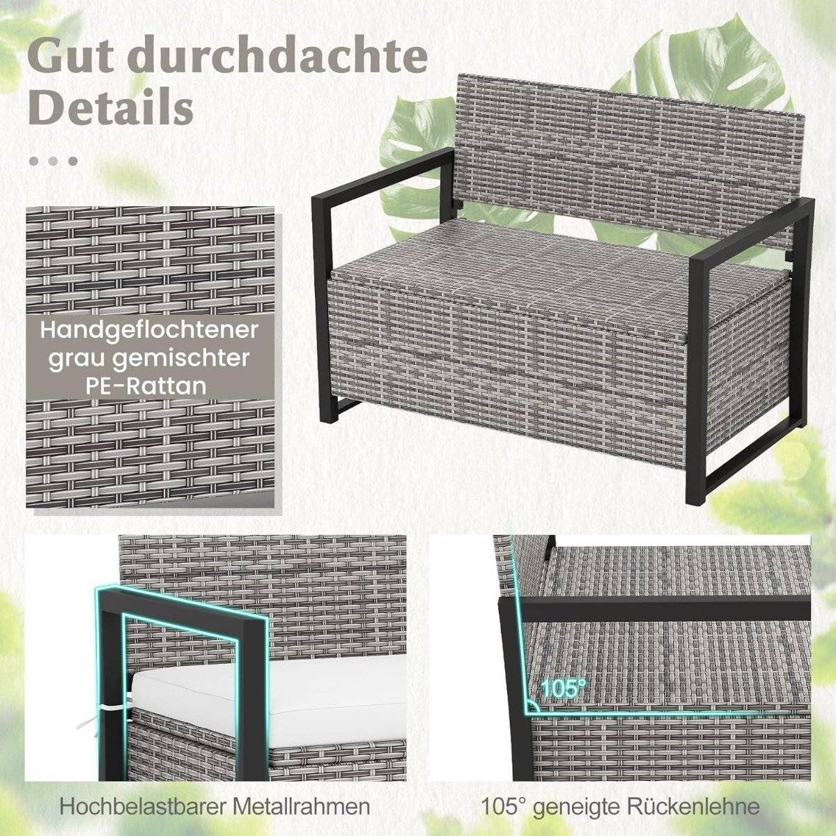 Rattan Outdoor Storage Bench with Cushion, 360kg Capacity
