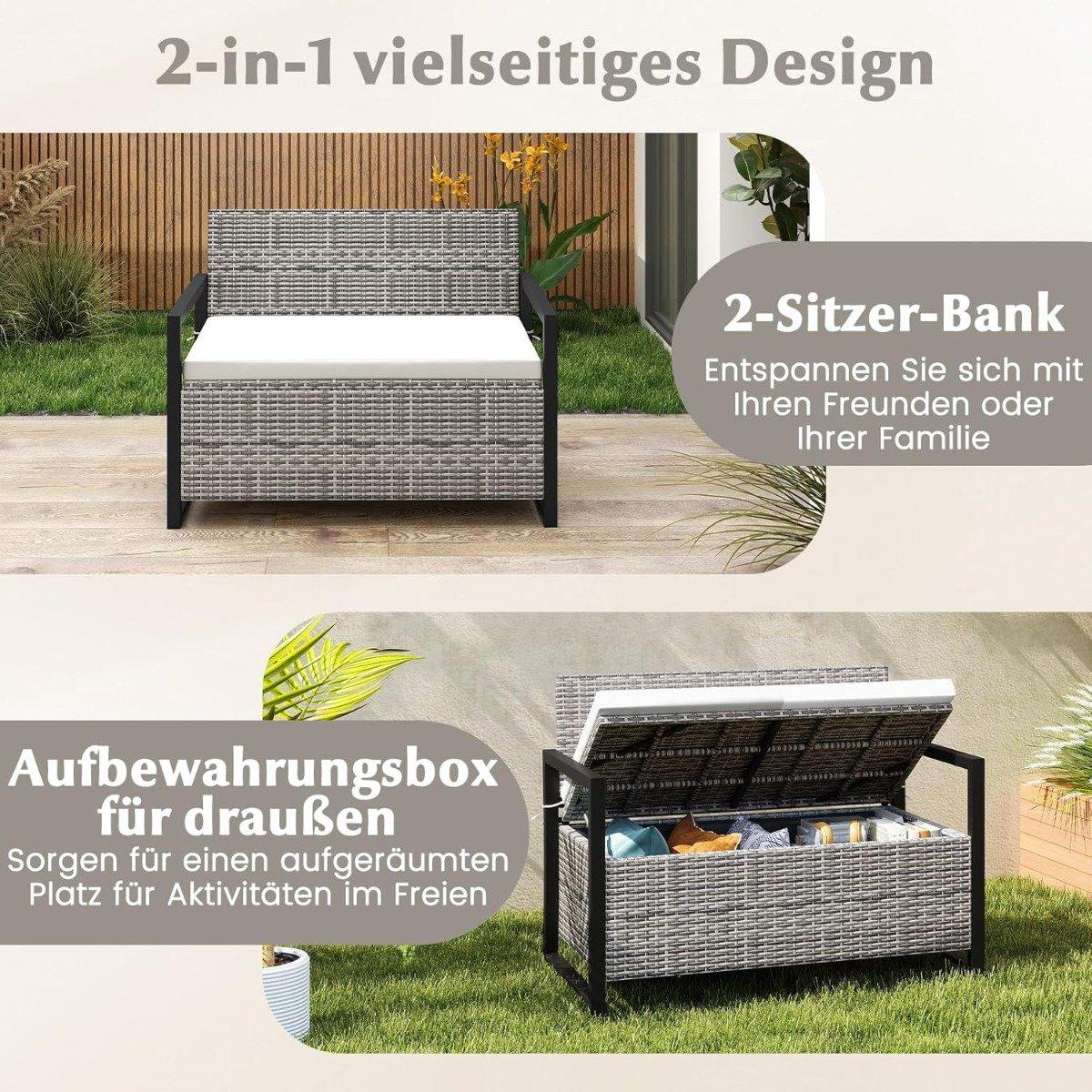 Rattan Outdoor Storage Bench with Cushion, 360kg Capacity