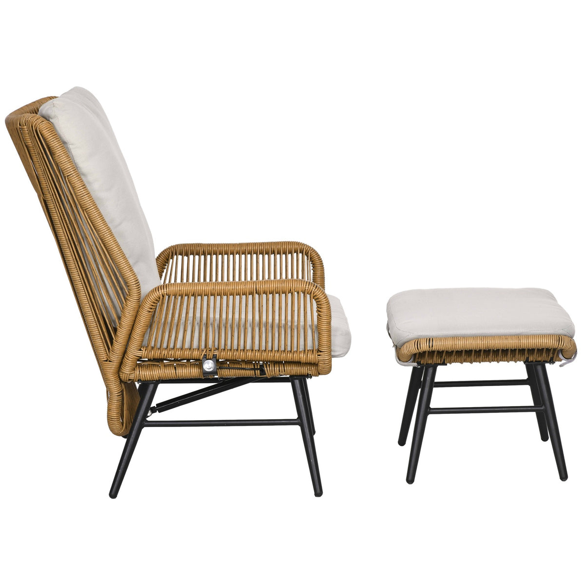 Rattan Relax Chair With Footstool Garden Chair With Adjustable Backrest Outdoor Rattan Chair Cushion Natural Steel Polyester