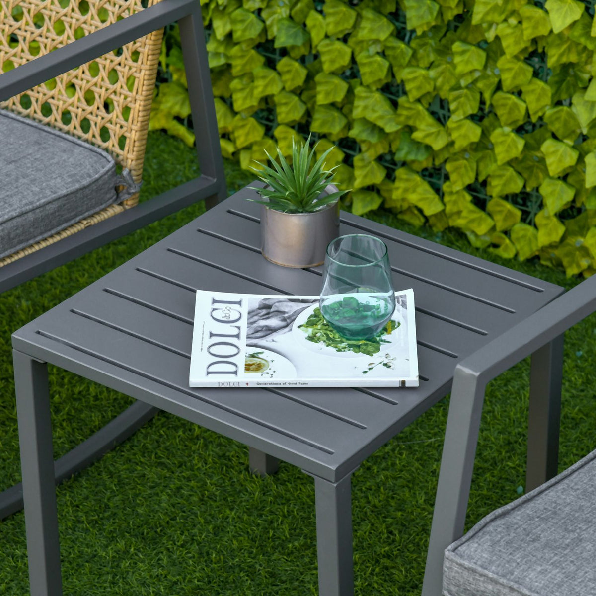 Rattan Rocking Chair Bistro Set For 2 People 2 Chairs 1 Table With Cushions Natural + Gray