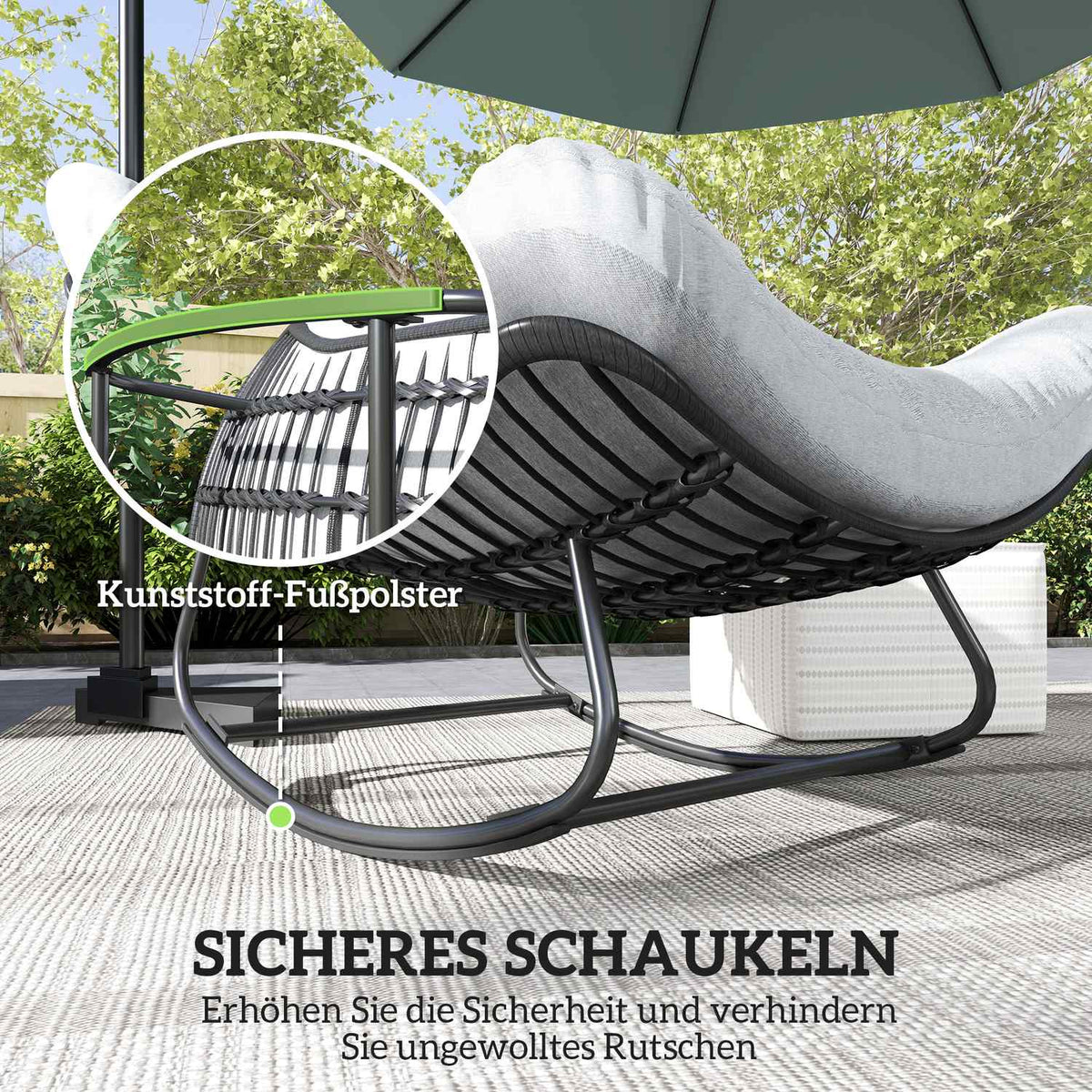 Rattan Rocking Chair Garden Bench with Steel Frame Cushion, Rocking Bench Garden Swing Outdoor Bench Seat Garden Furniture Park Bench for Garden Patio Park 98 x 111 x 74 cm Gray |