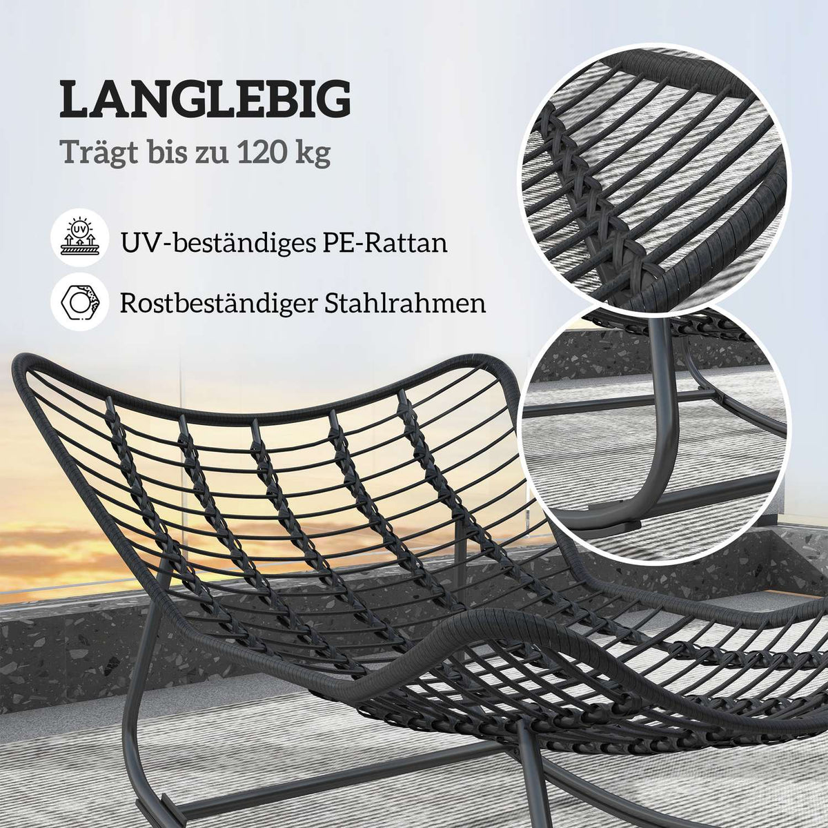 Rattan Rocking Chair Garden Bench with Steel Frame Cushion, Rocking Bench Garden Swing Outdoor Bench Seat Garden Furniture Park Bench for Garden Patio Park 98 x 111 x 74 cm Gray |