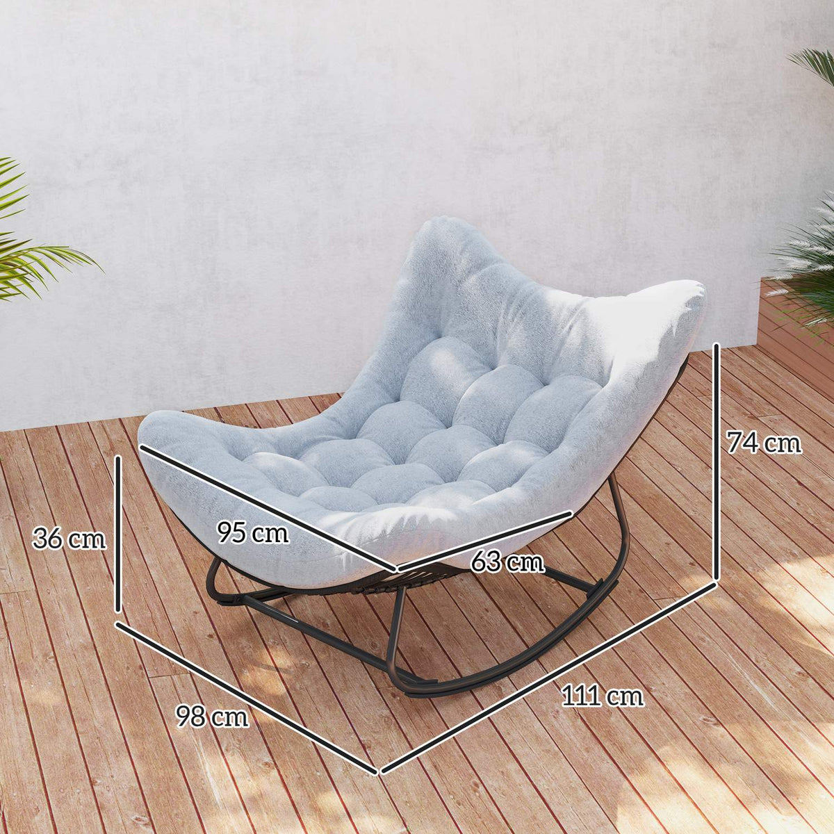 Rattan Rocking Chair Garden Bench with Steel Frame Cushion, Rocking Bench Garden Swing Outdoor Bench Seat Garden Furniture Park Bench for Garden Patio Park 98 x 111 x 74 cm Gray |