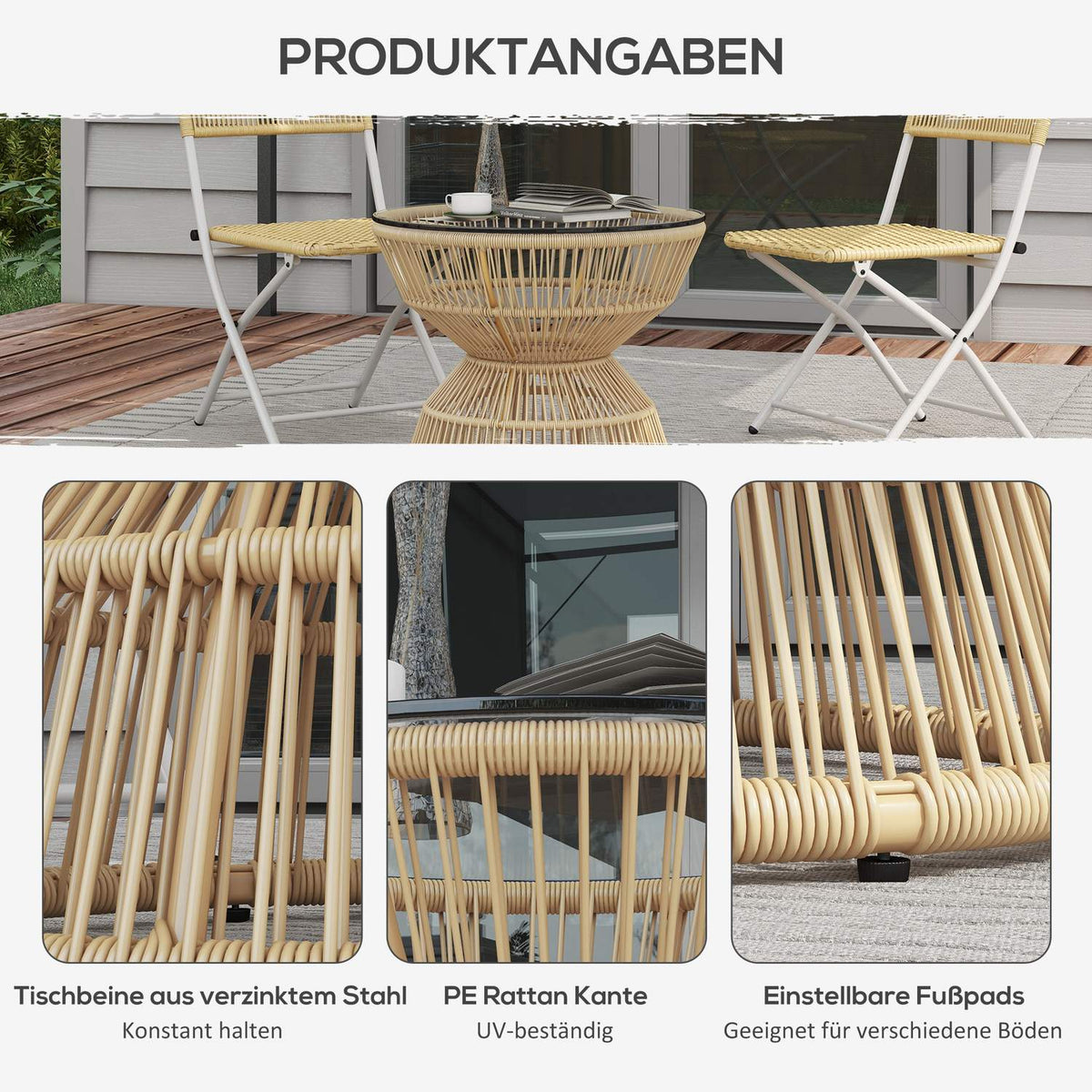 Rattan Side Table, Ø60 Cm, Coffee Table, Garden Table With Tempered Glass Table Top, Balcony Table In Boho Design, Coffee Table, Natural Wood