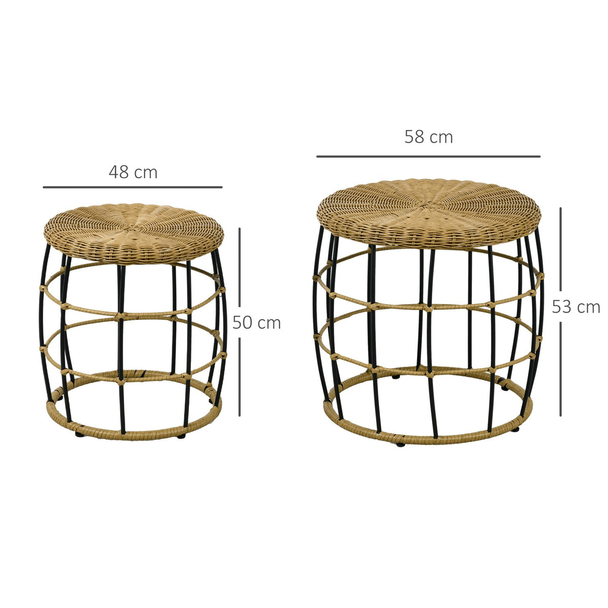 Rattan Side Table Set Of 2 Coffee Table Stackable Khaki Garden Balcony