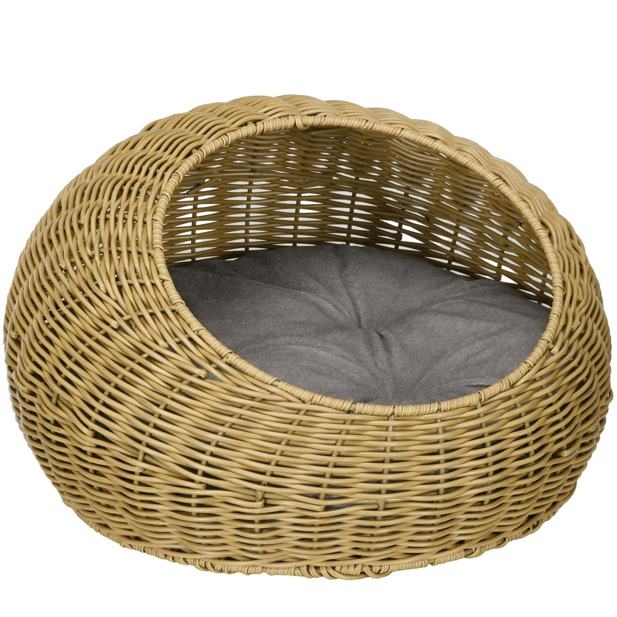Rattan cat basket, cat house, cat house with cushion for cats up to 4 kg, pet bed, cat cave, indoor, PE rattan, Ø50 x 31 cm, light brown